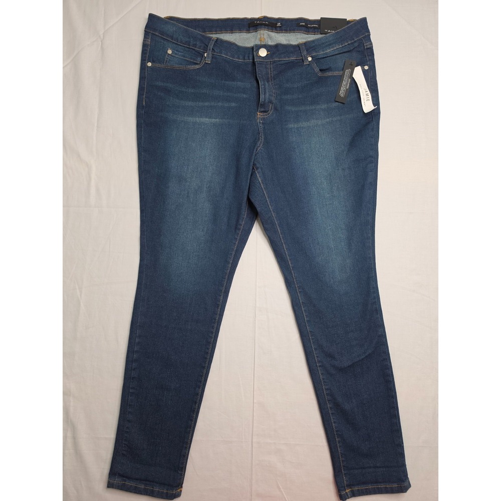 Tahari Jamie Roll Cuff Skinny Jeans Women's 22W Blue Denim High-Rise Skater NWT